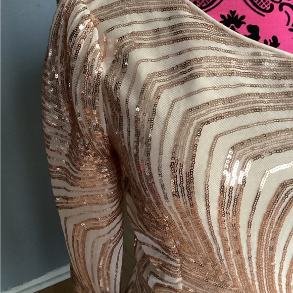 MISS ORD Rose and Cream Sequin Patterned Dress L - Picture 5 of 16